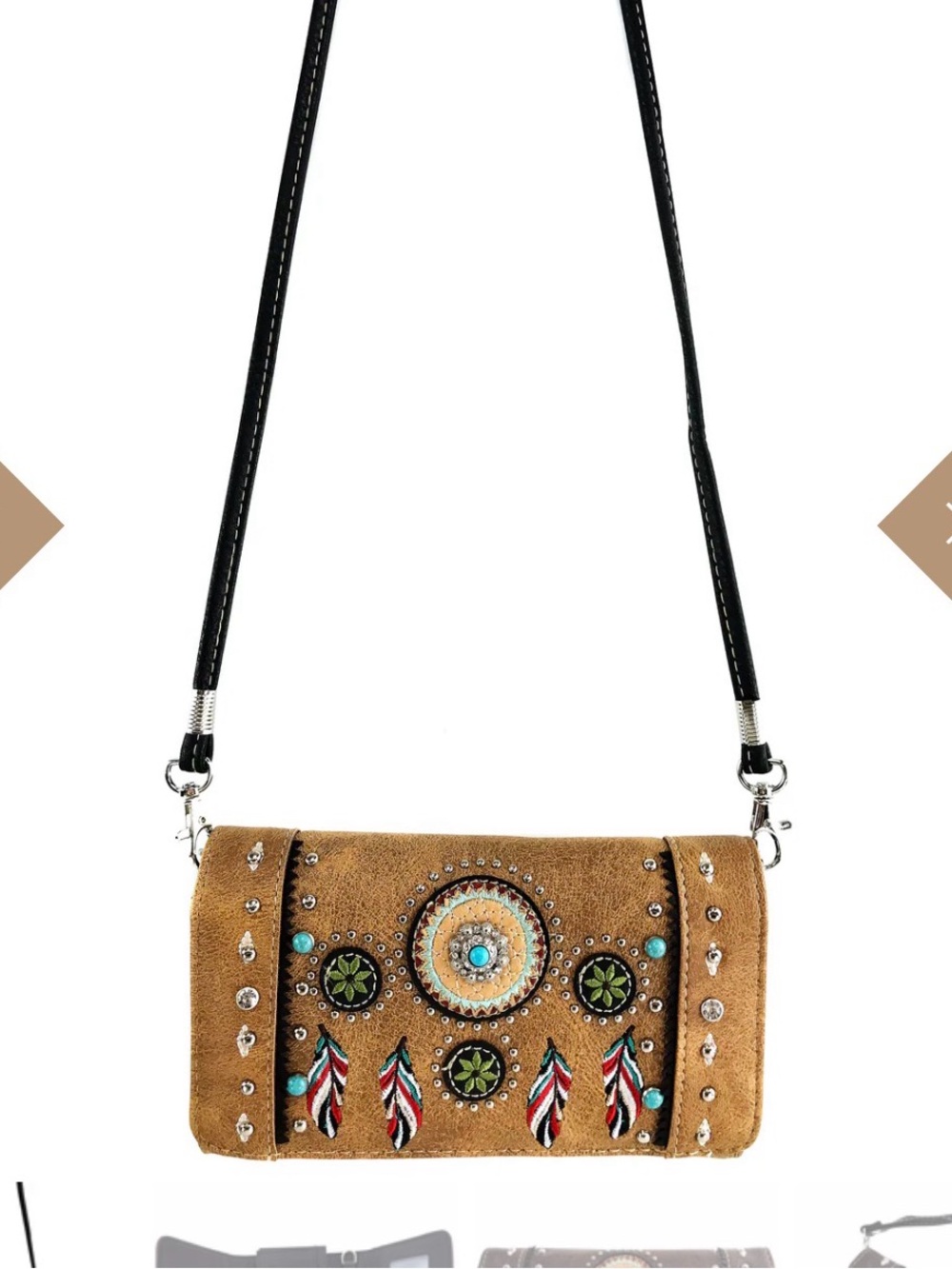 Western Embellished Embroidery Crossbody Clutch Wallet